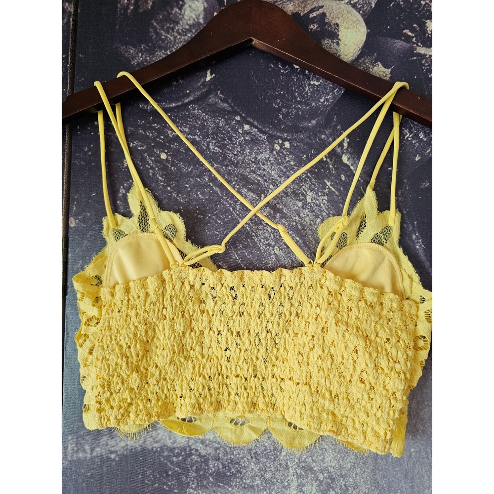 Zenana Yellow Lace Bralette Adjustable Straps Smocked Back Floral Large - Picture 5 of 5